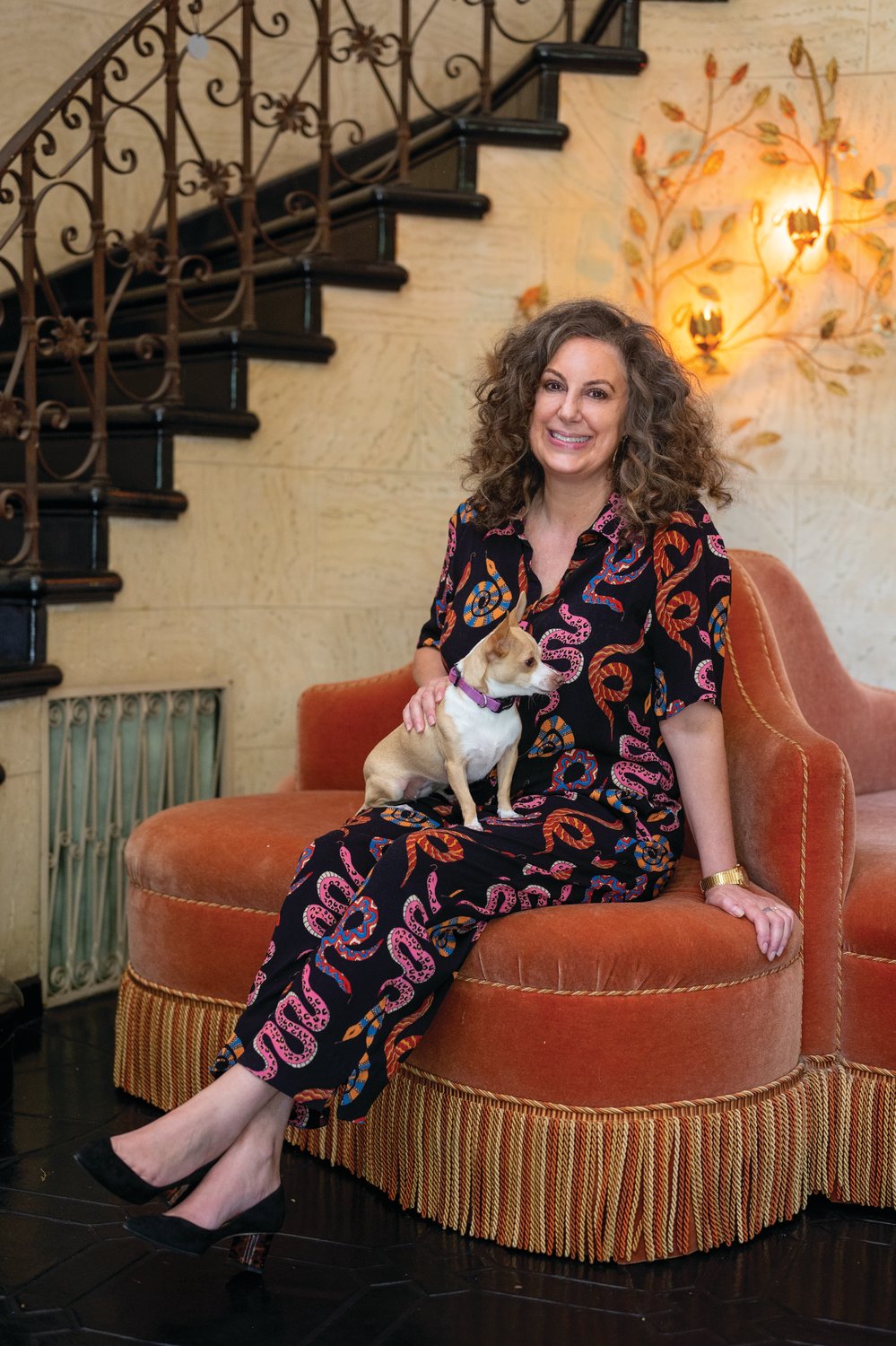 Screenwriter Kirsten “Kiwi” Smith and her recently adopted Chihuahua, “Trudie,” at her Los Angeles home.